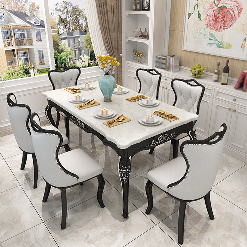 Rectangle White Dining Table Victorian Stone Table with 4 Legs