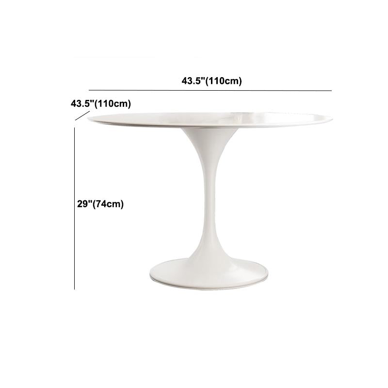 White Modern Round Dining Table Sintered Stone Top Tulip Base Table