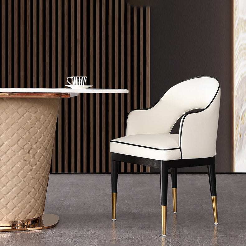 Glam Style Arm Chair Wood Open Back Dining Side Chair for Kitchen with Upholstered