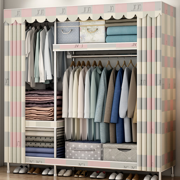 Contemporary Style Metal Wardrobe Cloth Rod Included Wardrobe Closet With Shelves