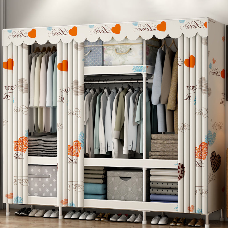 Contemporary Style Metal Wardrobe Cloth Rod Included Wardrobe Closet With Shelves