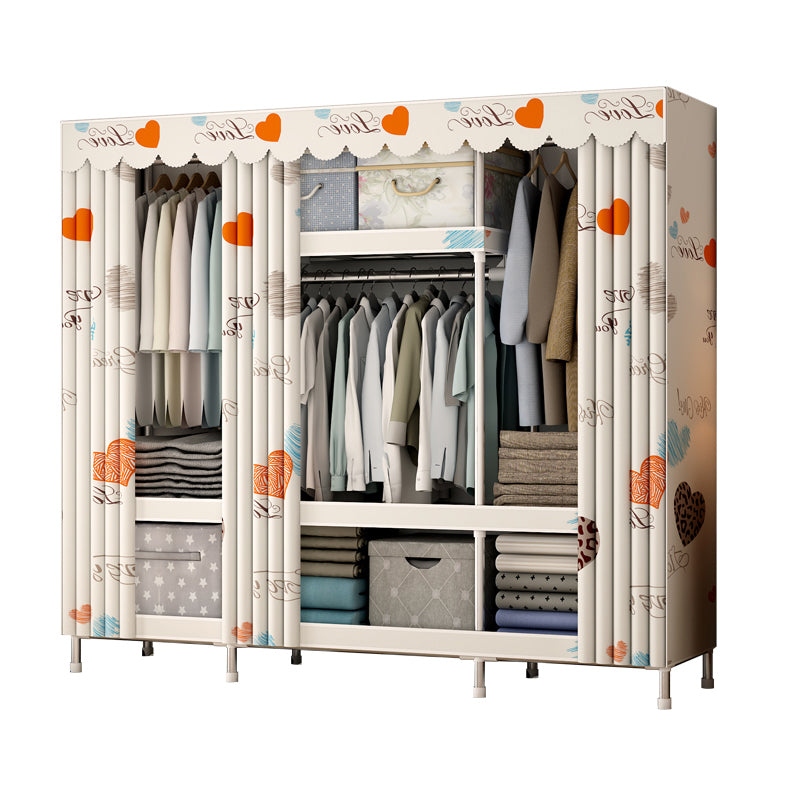 Contemporary Style Metal Wardrobe Cloth Rod Included Wardrobe Closet With Shelves