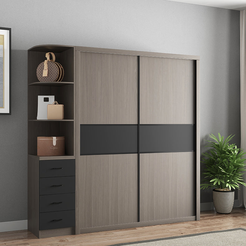 Brown Engineered Wood Wardrobe Closet Contemporary Wardrobe Cabinet