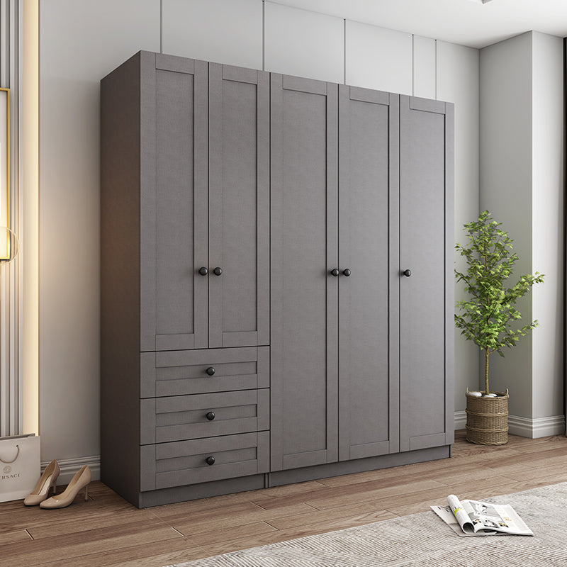 Contemporary Grey Wardrobe Armoire Engineered Wood Wardrobe Closet