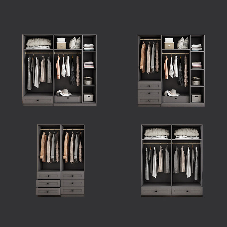 Contemporary Grey Wardrobe Armoire Engineered Wood Wardrobe Closet