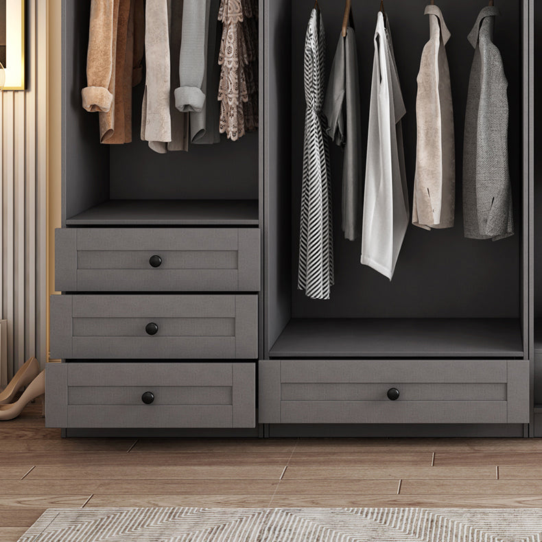 Contemporary Grey Wardrobe Armoire Engineered Wood Wardrobe Closet