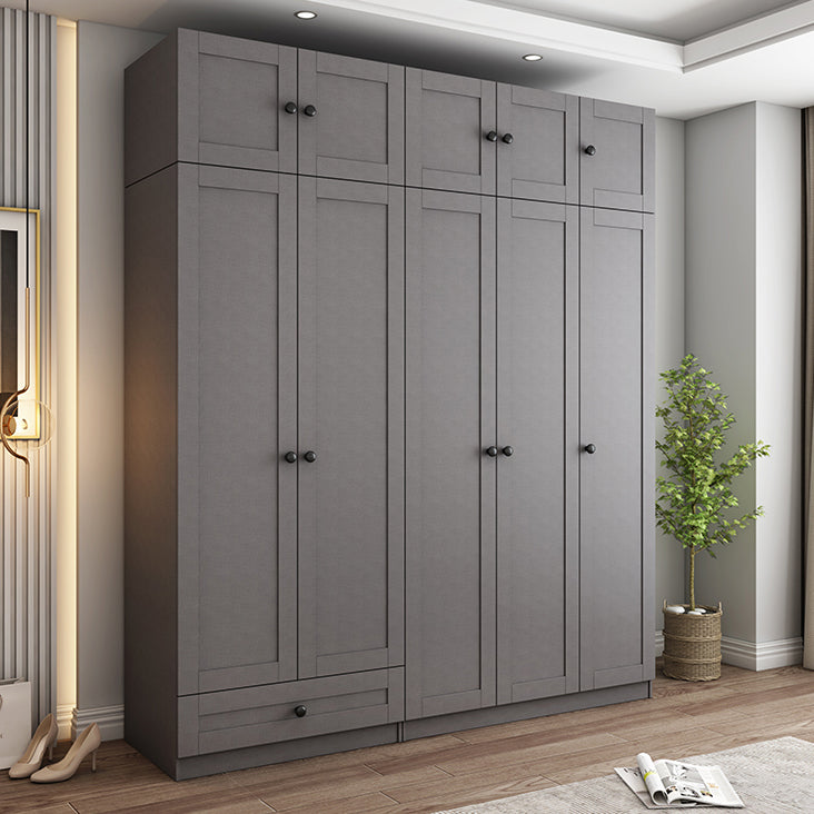 Contemporary Grey Wardrobe Armoire Engineered Wood Wardrobe Closet