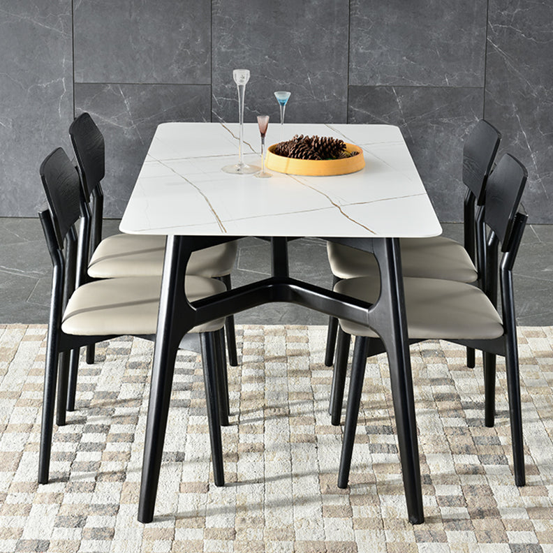 Modern 1/3/4/5/6 Pieces Dinette Set Rectangle White Stone and Wood Dining Set