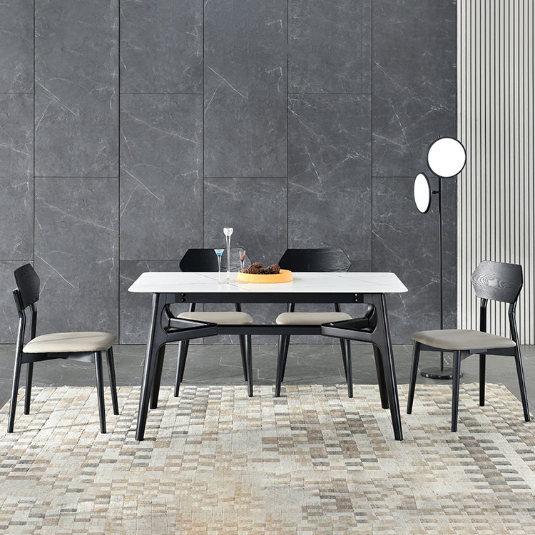 Modern 1/3/4/5/6 Pieces Dinette Set Rectangle White Stone and Wood Dining Set