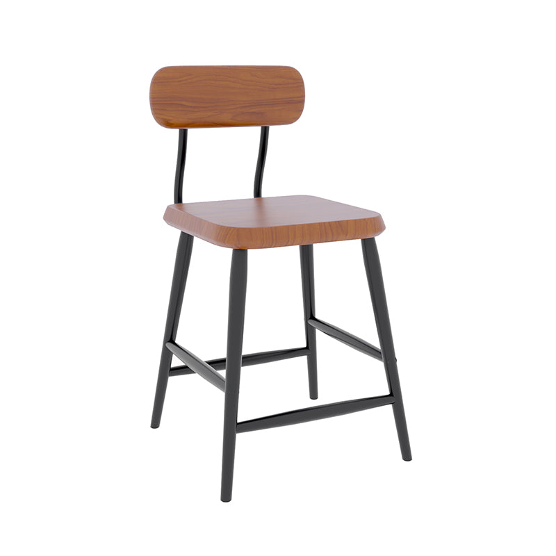 Industrial Square Bar Stool Solid Wood Armless Bar Chair with Metal Legs