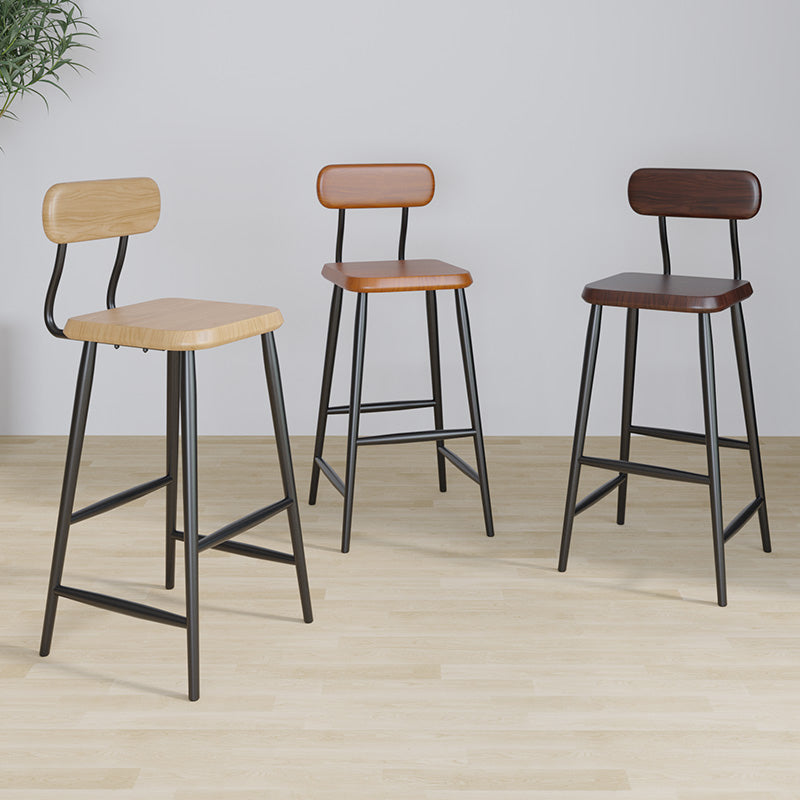 Industrial Square Bar Stool Solid Wood Armless Bar Chair with Metal Legs
