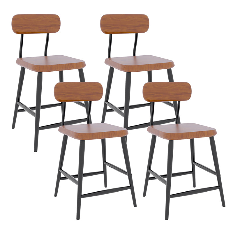 Industrial Square Bar Stool Solid Wood Armless Bar Chair with Metal Legs