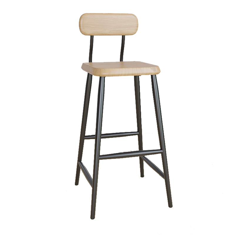 Industrial Square Bar Stool Solid Wood Armless Bar Chair with Metal Legs