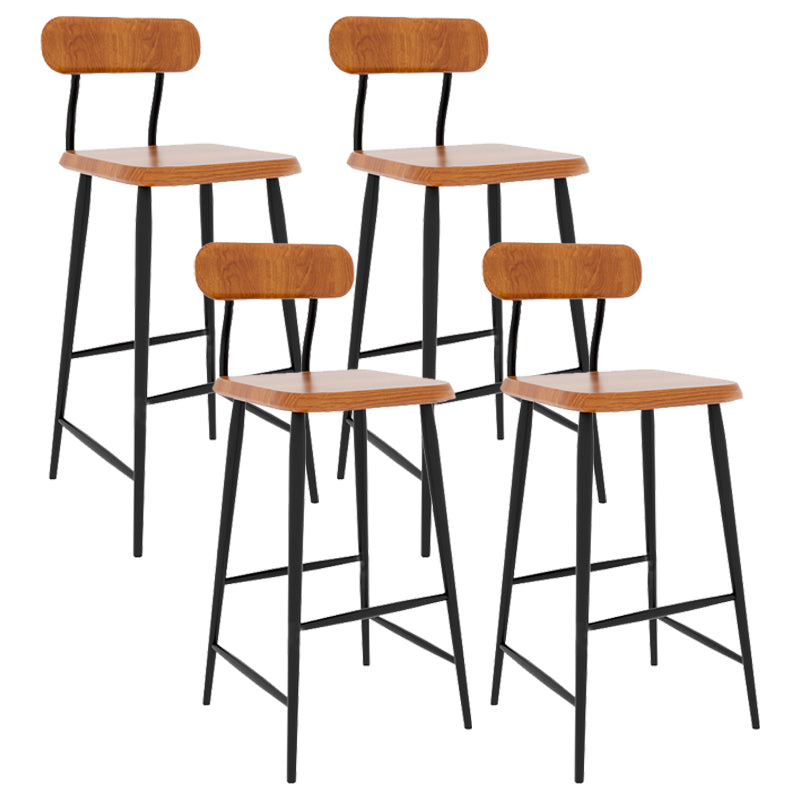 Industrial Square Bar Stool Solid Wood Armless Bar Chair with Metal Legs