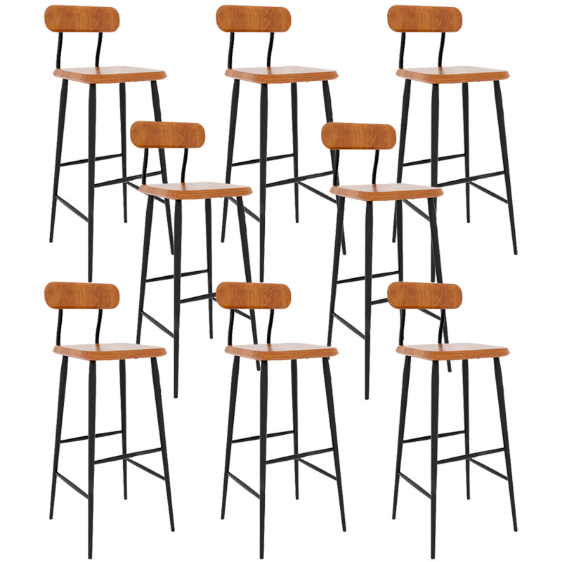 Industrial Square Bar Stool Solid Wood Armless Bar Chair with Metal Legs