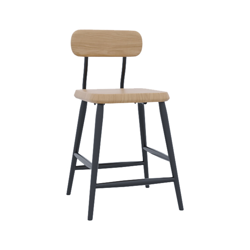 Industrial Square Bar Stool Solid Wood Armless Bar Chair with Metal Legs