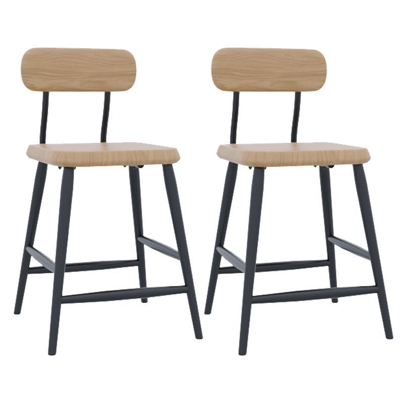 Industrial Square Bar Stool Solid Wood Armless Bar Chair with Metal Legs