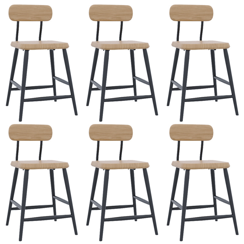 Industrial Square Bar Stool Solid Wood Armless Bar Chair with Metal Legs