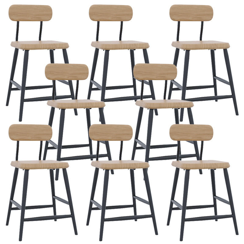 Industrial Square Bar Stool Solid Wood Armless Bar Chair with Metal Legs