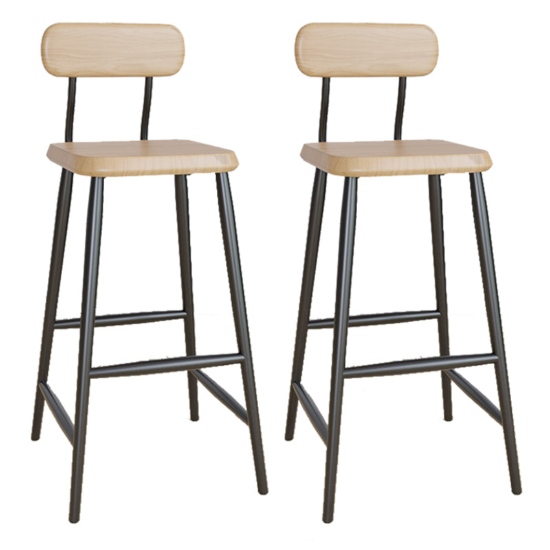 Industrial Square Bar Stool Solid Wood Armless Bar Chair with Metal Legs