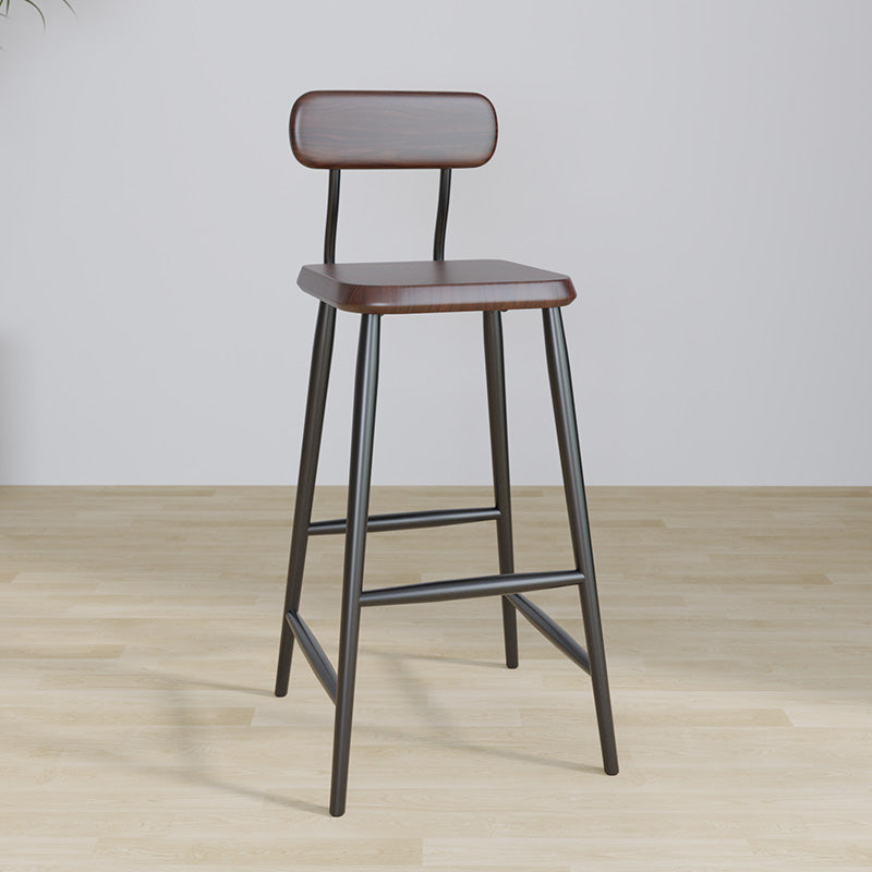 Industrial Square Bar Stool Solid Wood Armless Bar Chair with Metal Legs