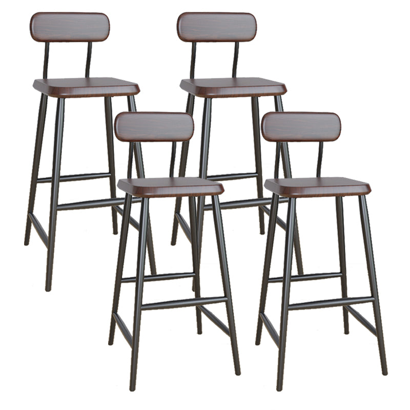 Industrial Square Bar Stool Solid Wood Armless Bar Chair with Metal Legs