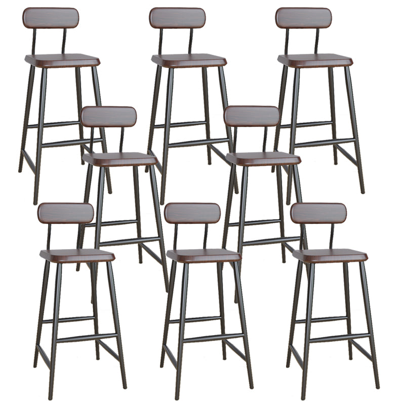 Industrial Square Bar Stool Solid Wood Armless Bar Chair with Metal Legs
