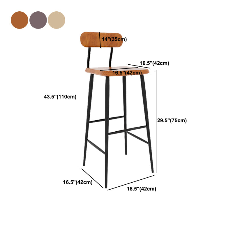 Industrial Square Bar Stool Solid Wood Armless Bar Chair with Metal Legs