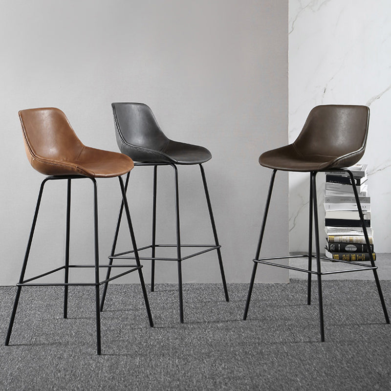 Metal Legs Bucket Bar Stool Industrial Faux Leather Armless Counter Stool