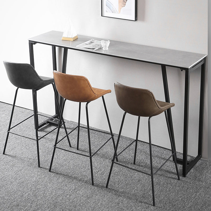 Metal Legs Bucket Bar Stool Industrial Faux Leather Armless Counter Stool