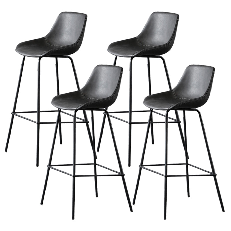 Metal Legs Bucket Bar Stool Industrial Faux Leather Armless Counter Stool