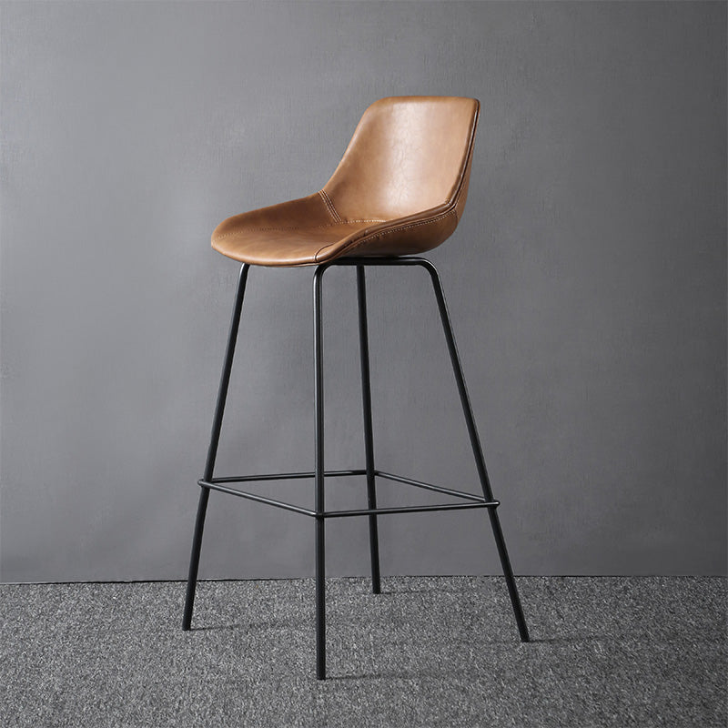 Metal Legs Bucket Bar Stool Industrial Faux Leather Armless Counter Stool
