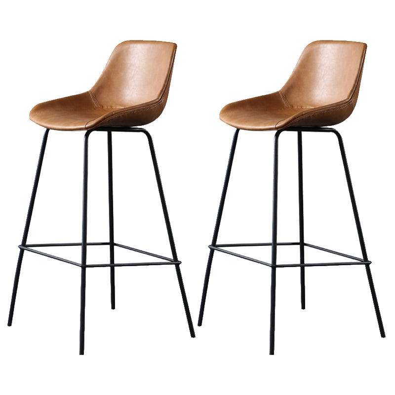 Metal Legs Bucket Bar Stool Industrial Faux Leather Armless Counter Stool