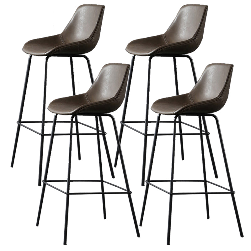 Metal Legs Bucket Bar Stool Industrial Faux Leather Armless Counter Stool