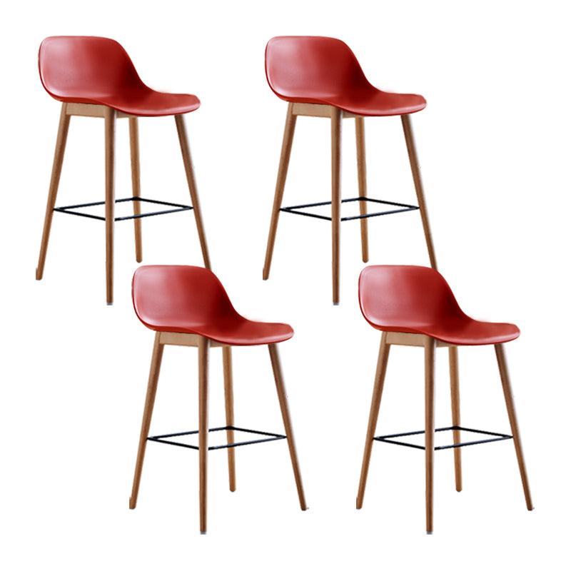 Scandinavian Armless Bar Stools Plastic Low Back Barstool with 4 Beech Legs