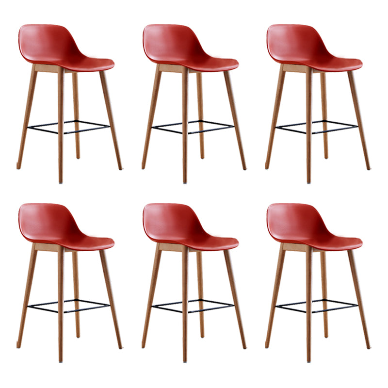 Scandinavian Armless Bar Stools Plastic Low Back Barstool with 4 Beech Legs