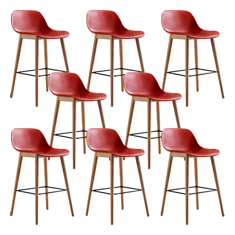 Scandinavian Armless Bar Stools Plastic Low Back Barstool with 4 Beech Legs