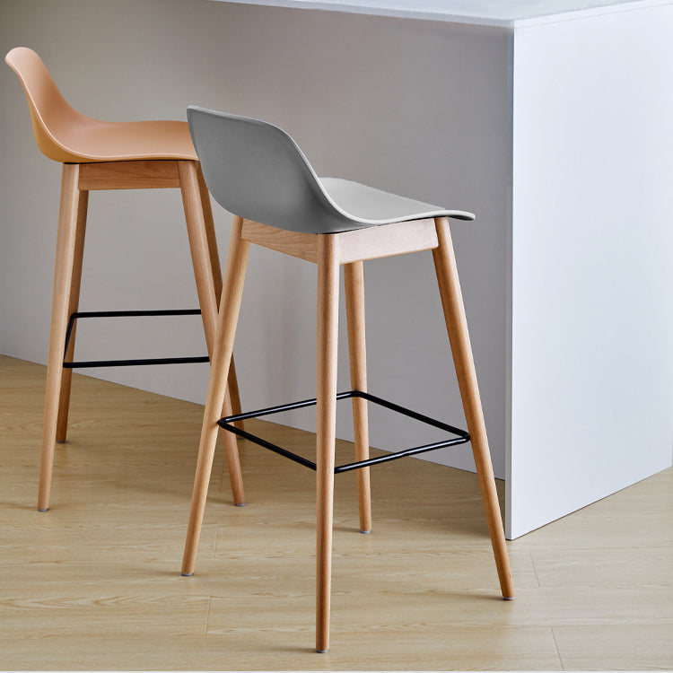 Scandinavian Armless Bar Stools Plastic Low Back Barstool with 4 Beech Legs