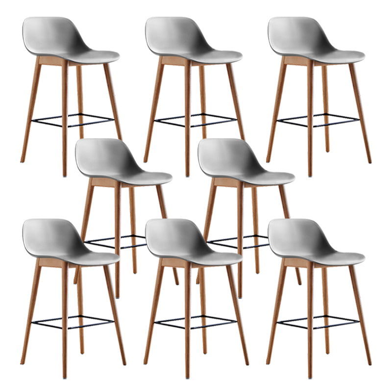 Scandinavian Armless Bar Stools Plastic Low Back Barstool with 4 Beech Legs