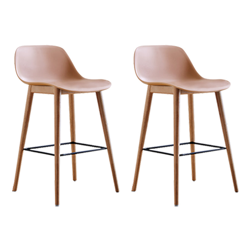 Scandinavian Armless Bar Stools Plastic Low Back Barstool with 4 Beech Legs