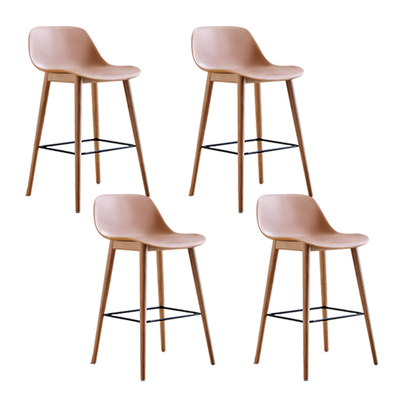 Scandinavian Armless Bar Stools Plastic Low Back Barstool with 4 Beech Legs