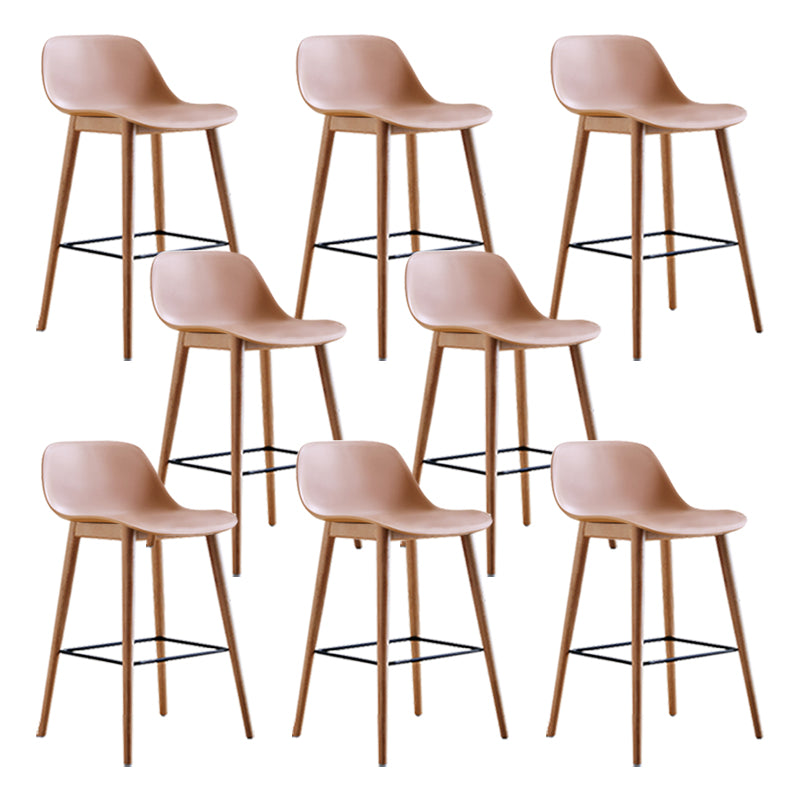 Scandinavian Armless Bar Stools Plastic Low Back Barstool with 4 Beech Legs