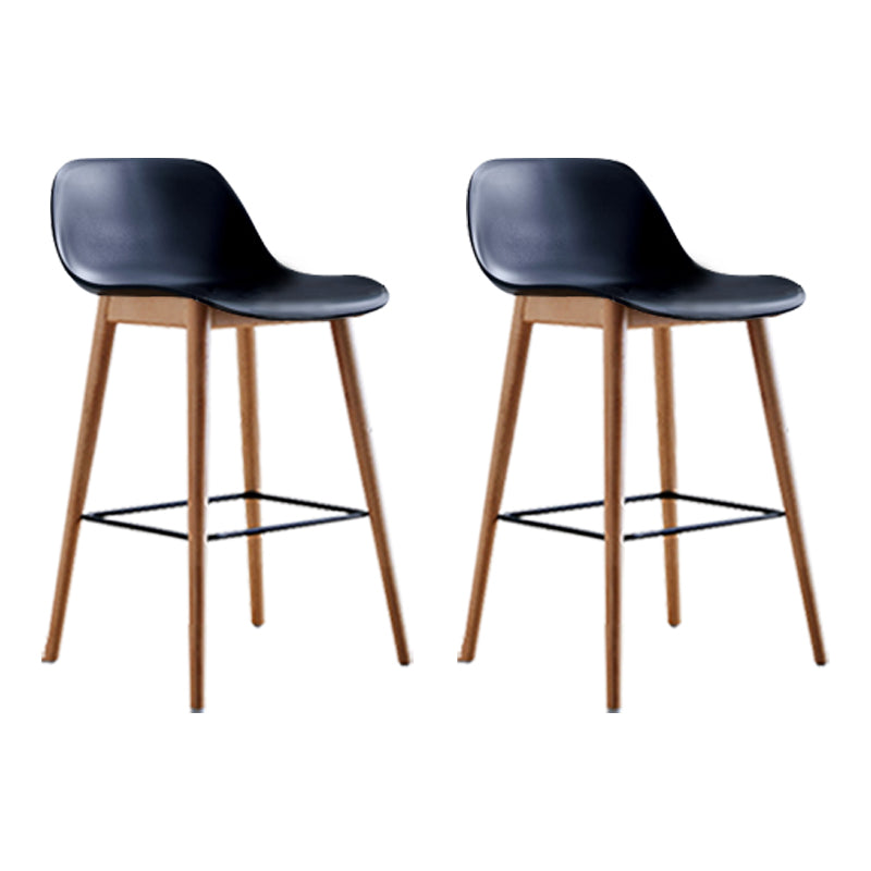 Scandinavian Armless Bar Stools Plastic Low Back Barstool with 4 Beech Legs