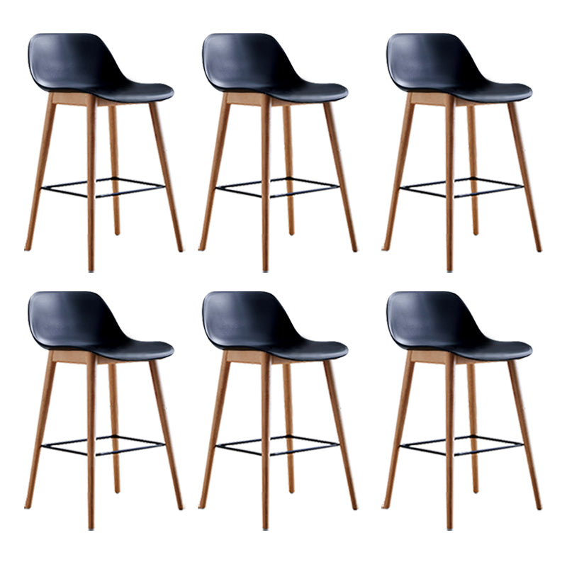 Scandinavian Armless Bar Stools Plastic Low Back Barstool with 4 Beech Legs