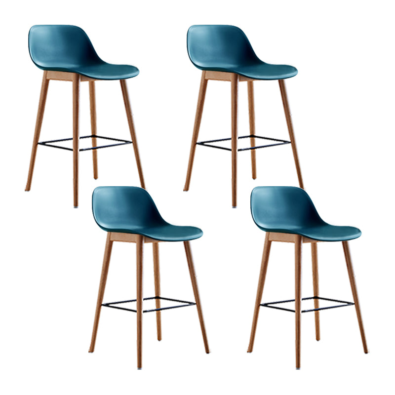 Scandinavian Armless Bar Stools Plastic Low Back Barstool with 4 Beech Legs