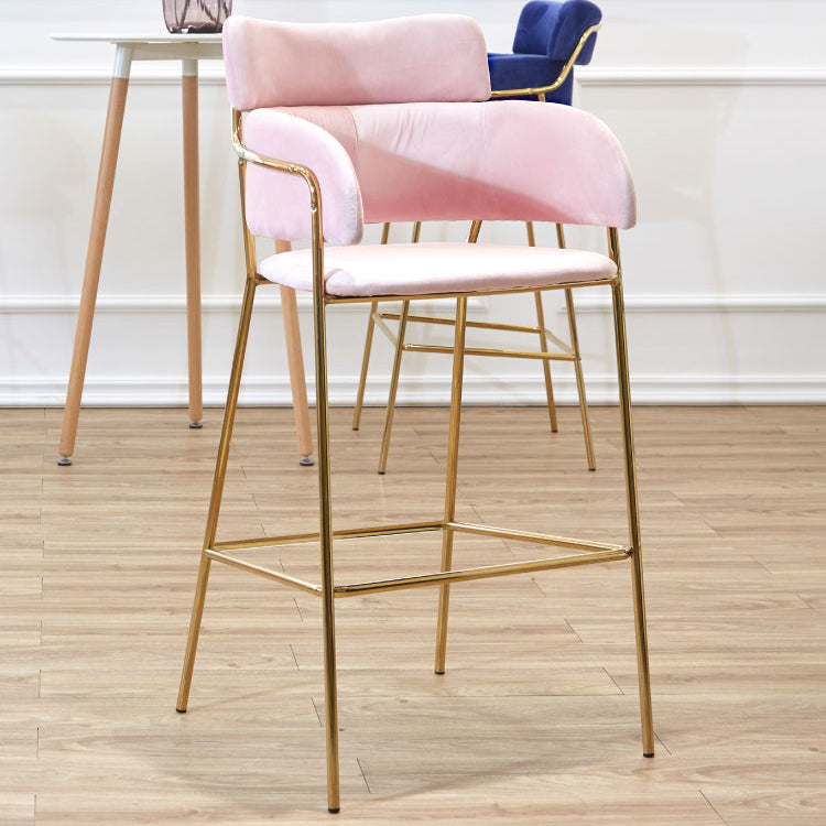 Scandinavian Bucket Seat Bar Stools Fabric Armed Barstool with 4 Gold Legs