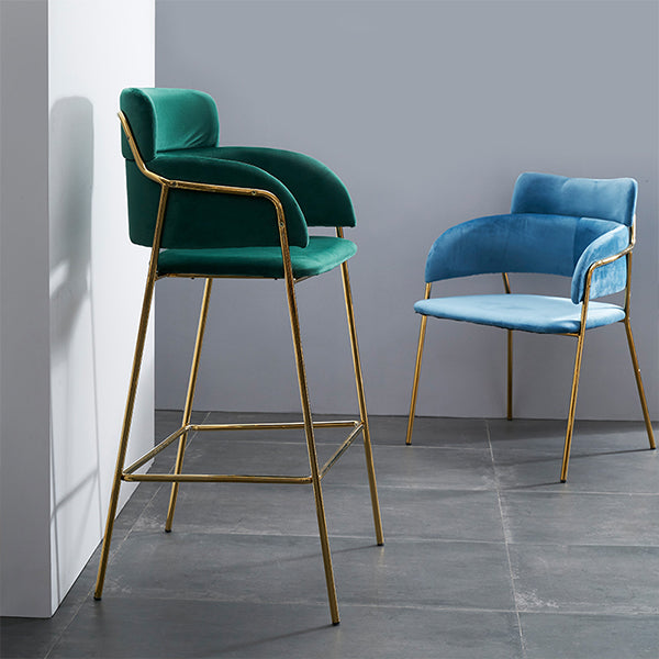 Scandinavian Bucket Seat Bar Stools Fabric Armed Barstool with 4 Gold Legs