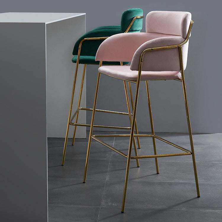 Scandinavian Bucket Seat Bar Stools Fabric Armed Barstool with 4 Gold Legs