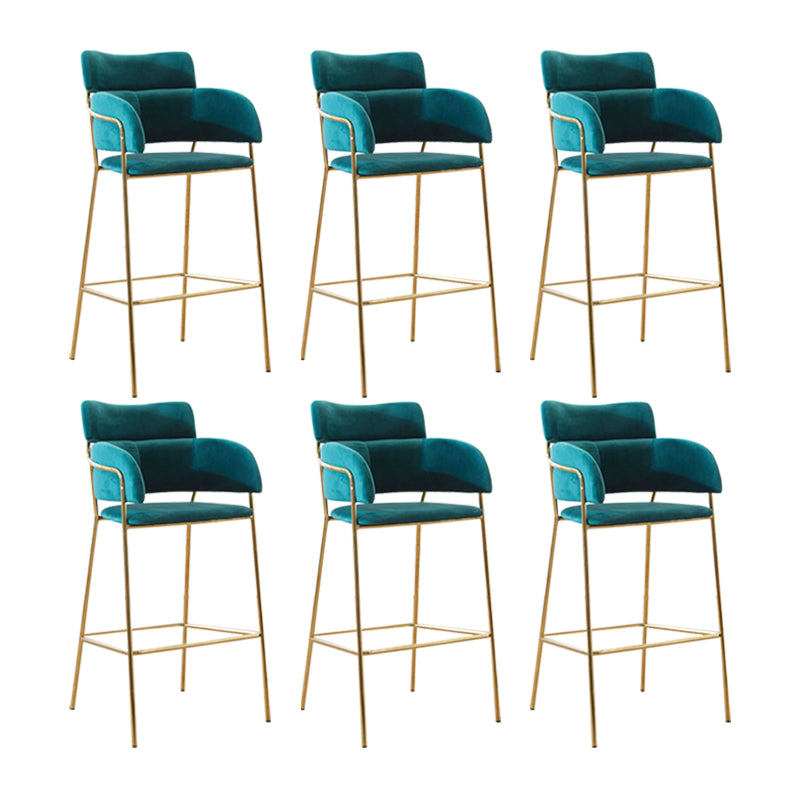 Scandinavian Bucket Seat Bar Stools Fabric Armed Barstool with 4 Gold Legs