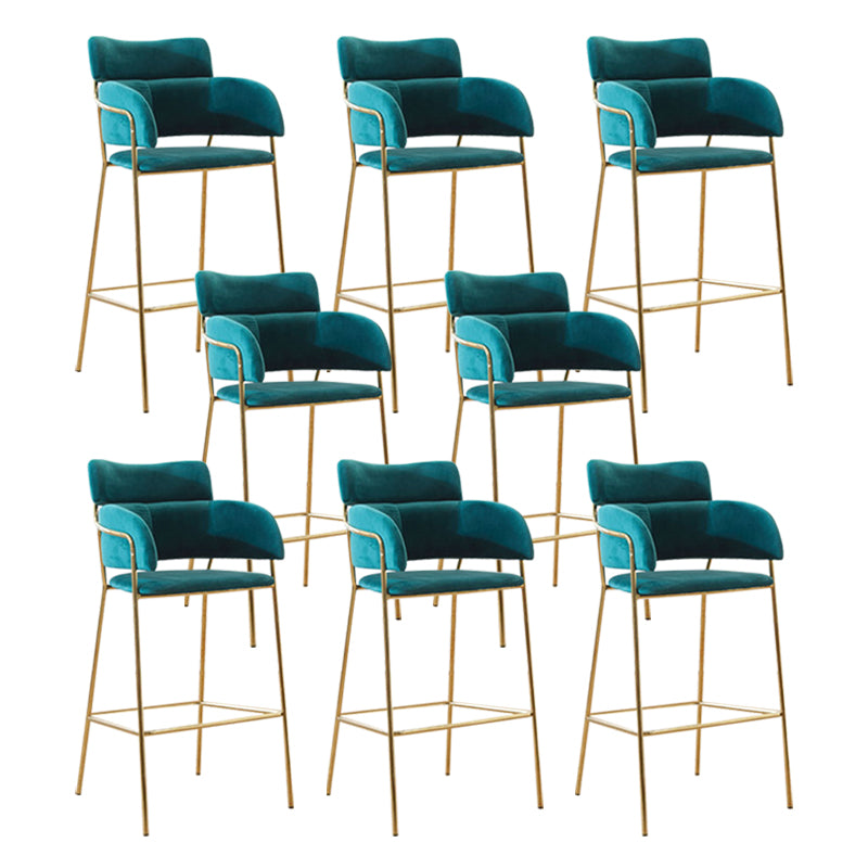 Scandinavian Bucket Seat Bar Stools Fabric Armed Barstool with 4 Gold Legs